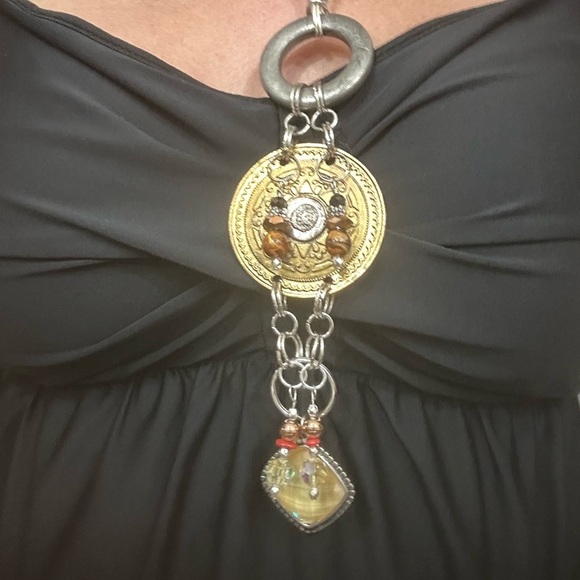 OOAK Assemblage Art Gold & Silver Medallion Pedant Necklace Handmade Steampunk - Picture 4 of 16